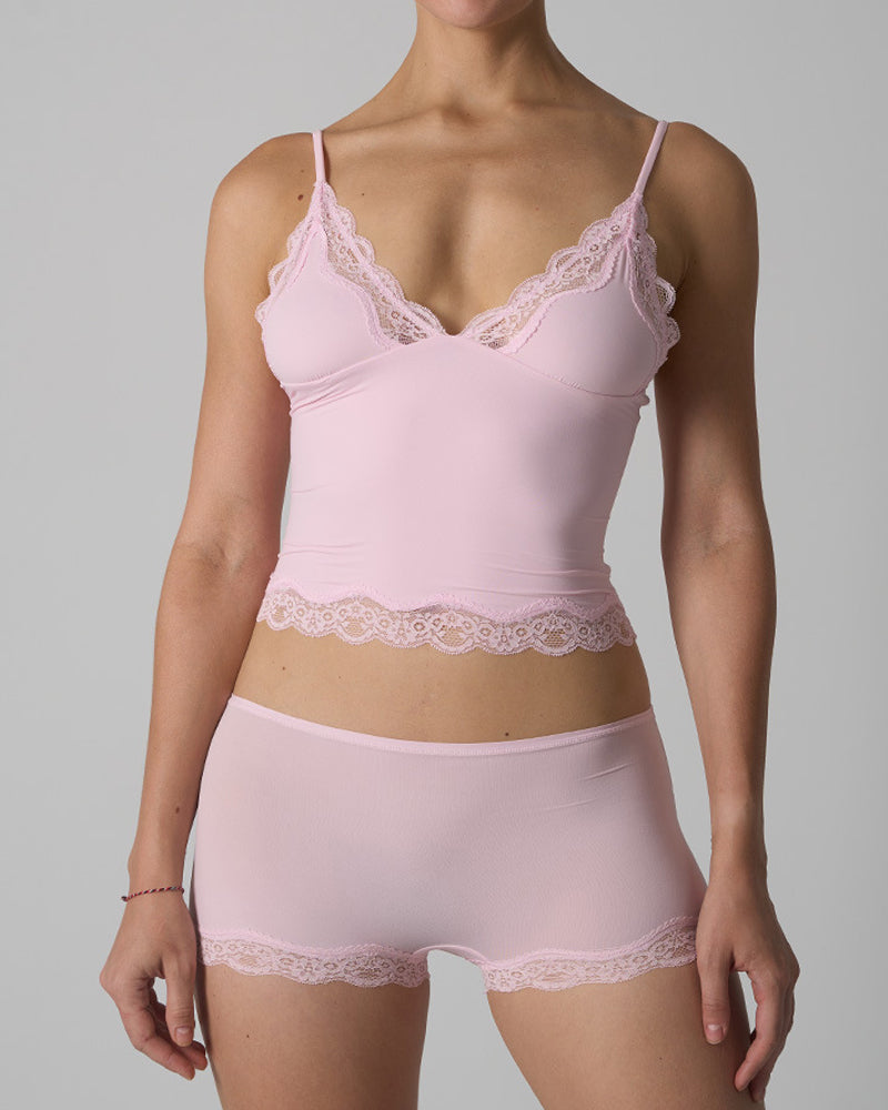 Skin-friendly Lace Trim V-neck Camisole and Boyshorts Underwear Set