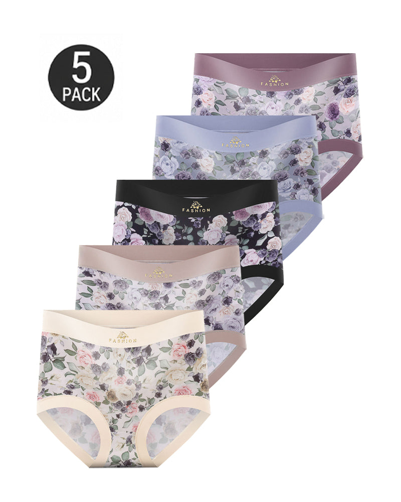 Multiple Packs High Waist Colorblock Floral Print Seamless Panties