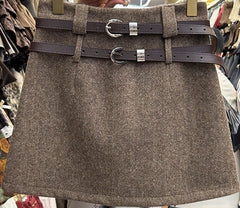 Houndstooth Mini Skirt with Double Belt