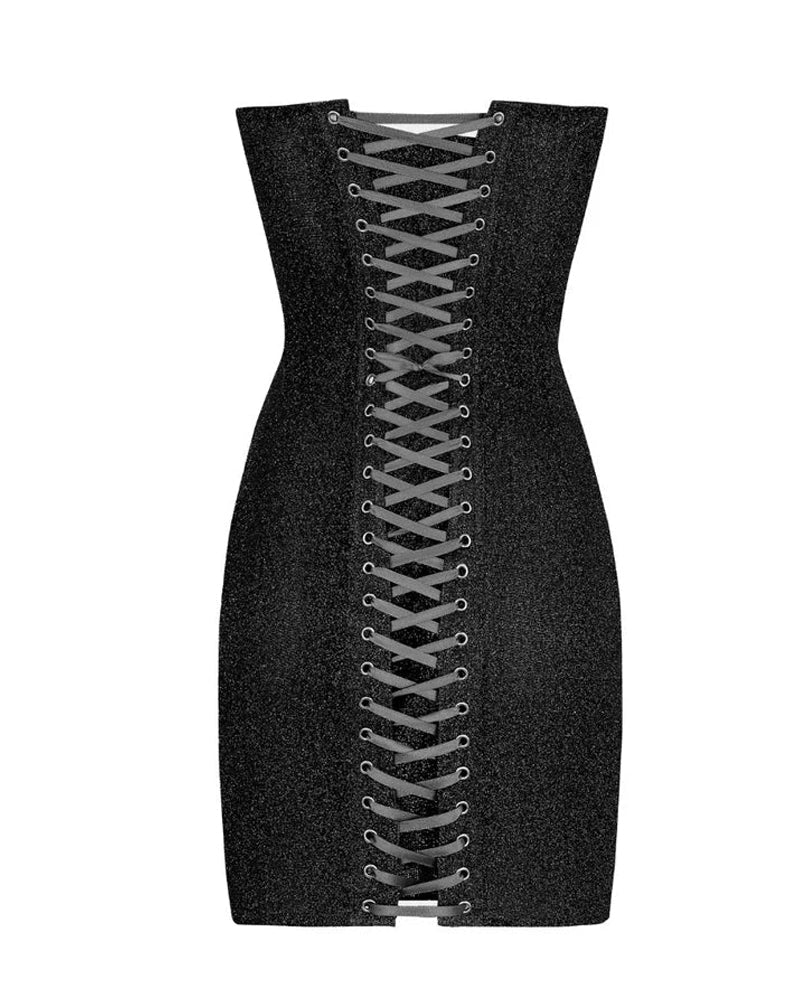 Christmas Shimmering Strapless Drawstring Dress