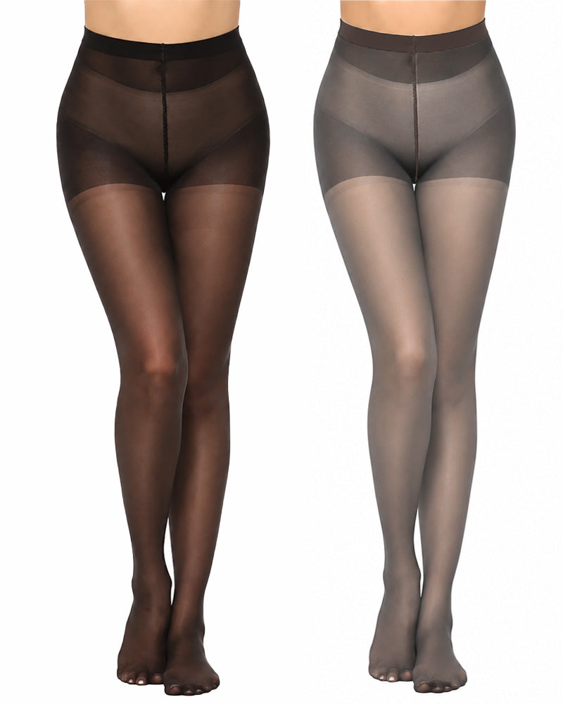 2-Pack 20D High-Waisted Sheer Silky Nylon Pantyhose