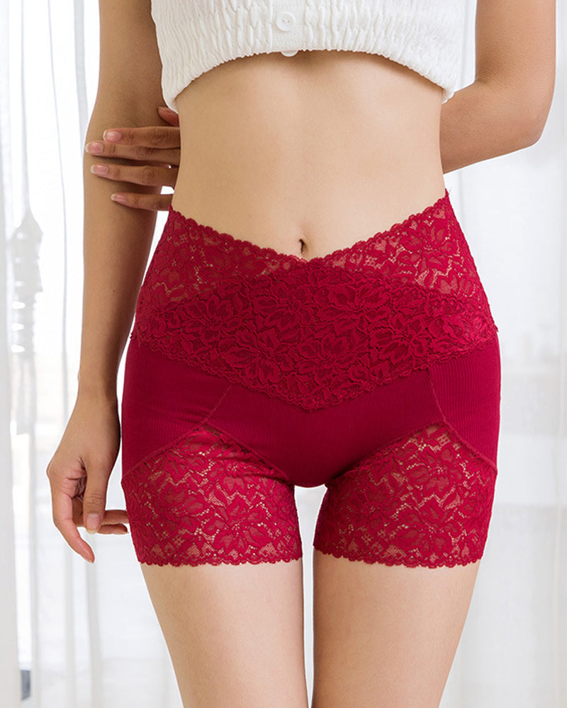 High-waisted Lace Seamless Breathable Tummy Control Antibacterial Crotch Shaping Shorts