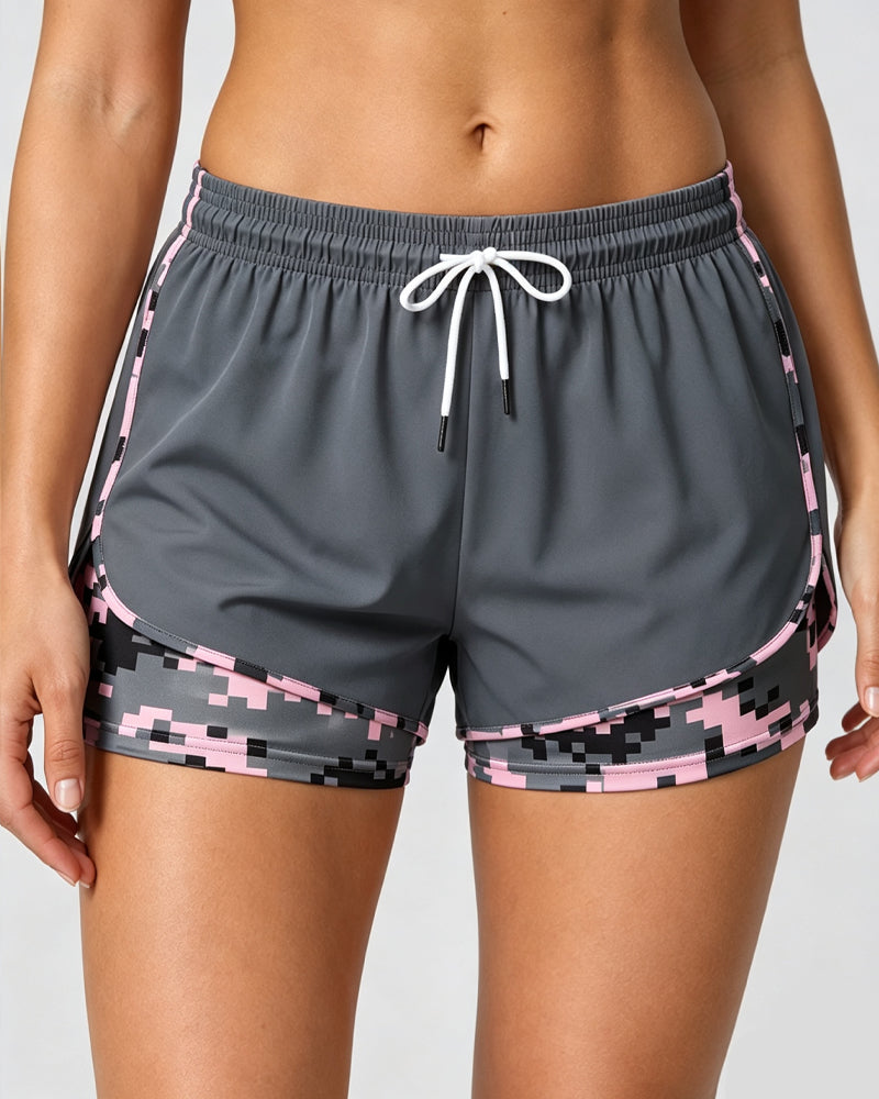 Casual Stretch Colorblock Lined Athletic Shorts