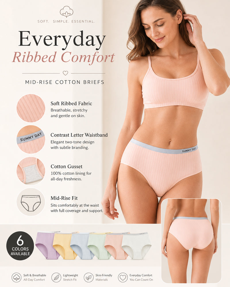 Multi-pack Pure Cotton Colorblock Ribbed Seamless Briefs
