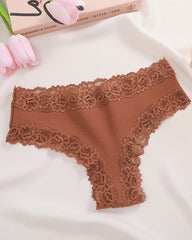 Comfortable Mid-Rise Lace-Trimmed Cotton Crotch Briefs