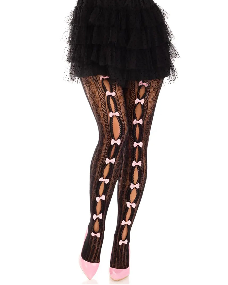see-through mini bow-decorated openwork pantyhose