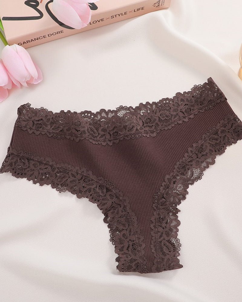 Comfortable Mid-Rise Lace-Trimmed Cotton Crotch Briefs