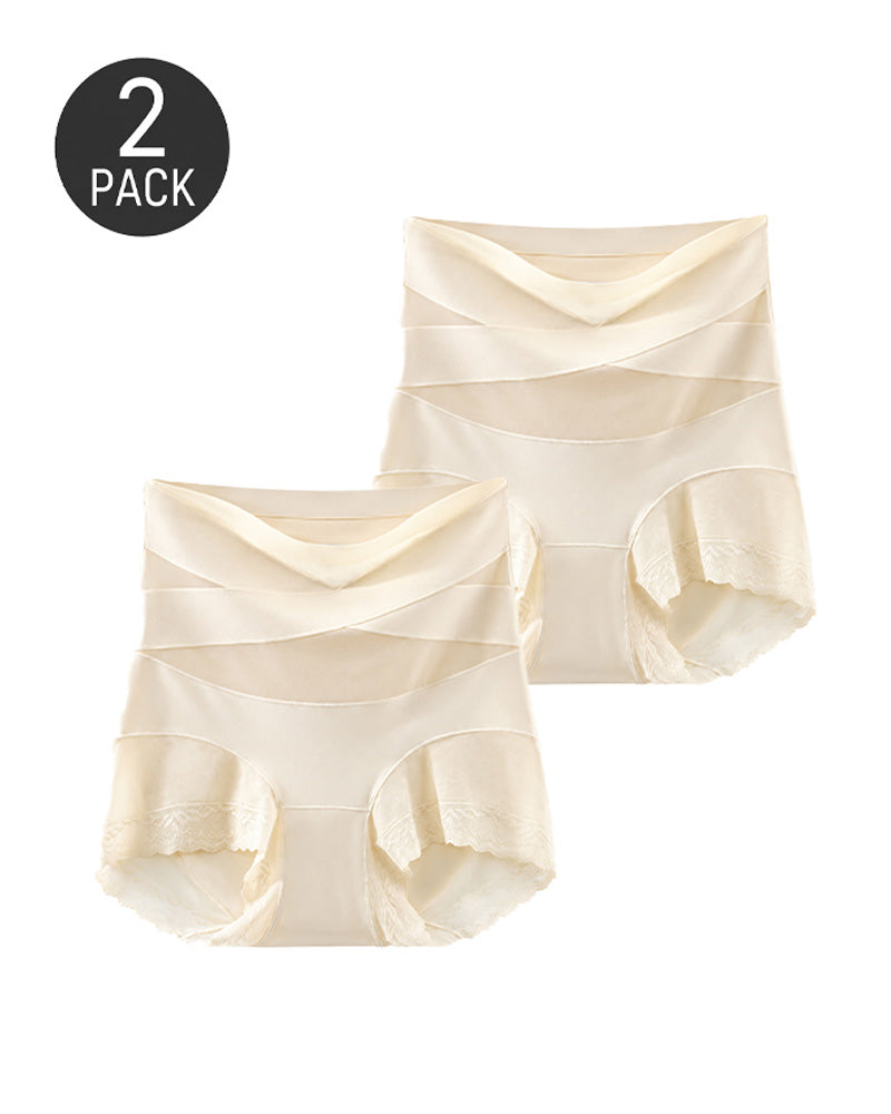 2-Pack High Waist Tummy Control Seamless Cross-over Sheer Mesh Boxer Briefs
