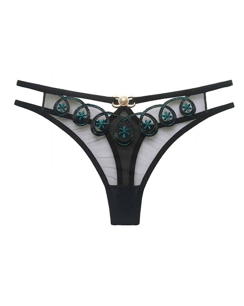 Embroidered Sheer Mesh Thong
