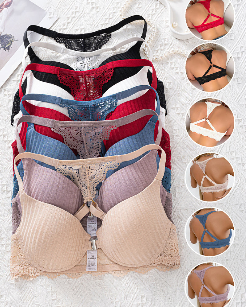 Women's Front-closure Lace-paneled Underwired Bra