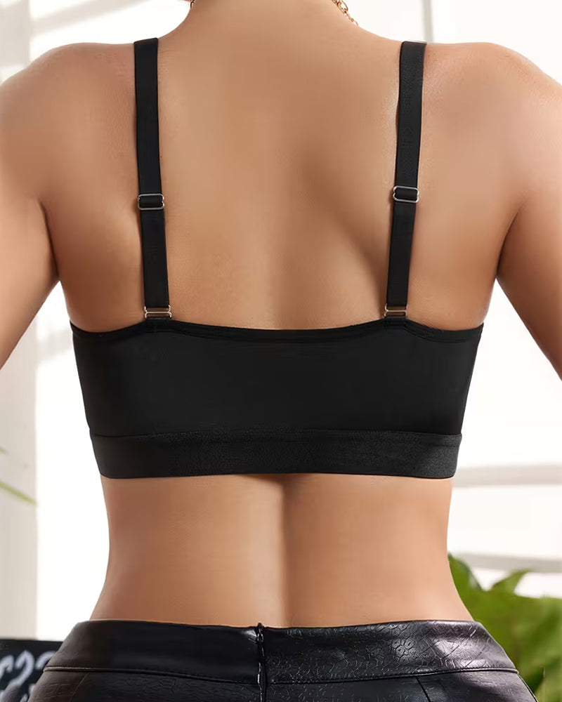 Deep V-neck Striped Mesh Paneling Front-closure Bra