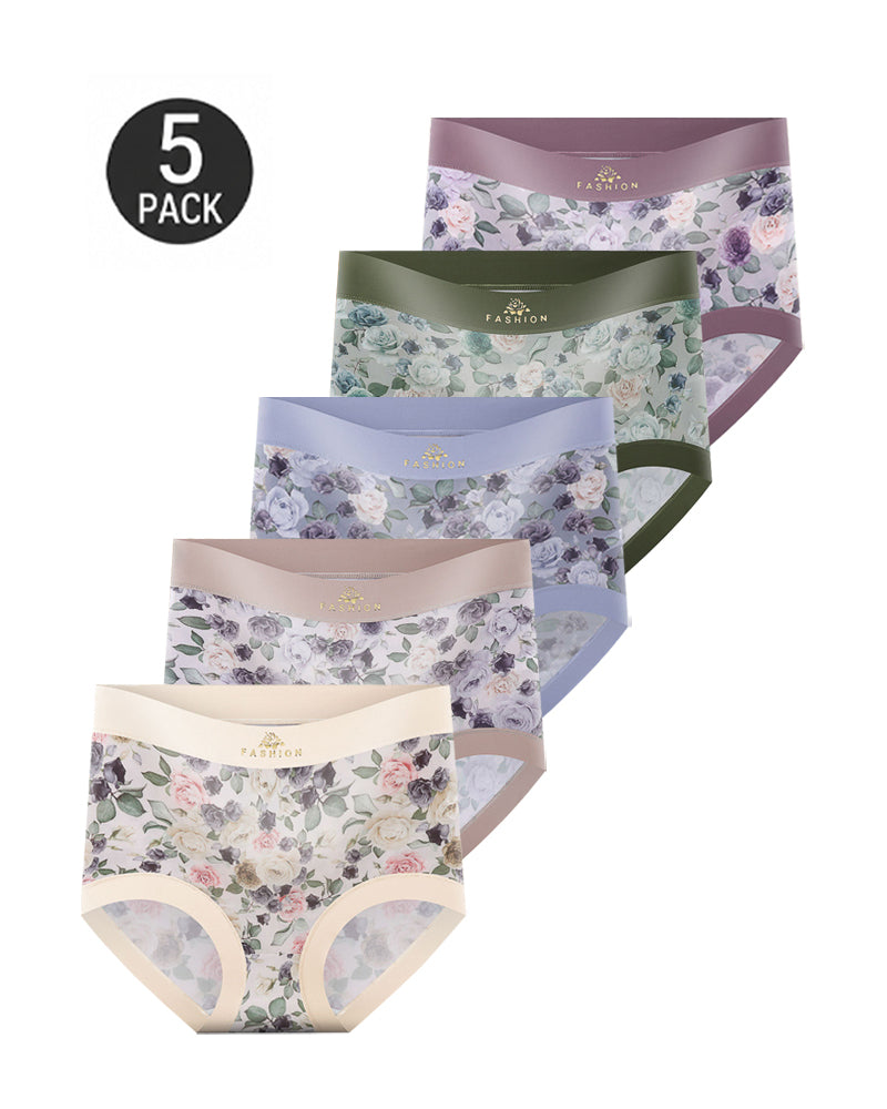 Multiple Packs High Waist Colorblock Floral Print Seamless Panties