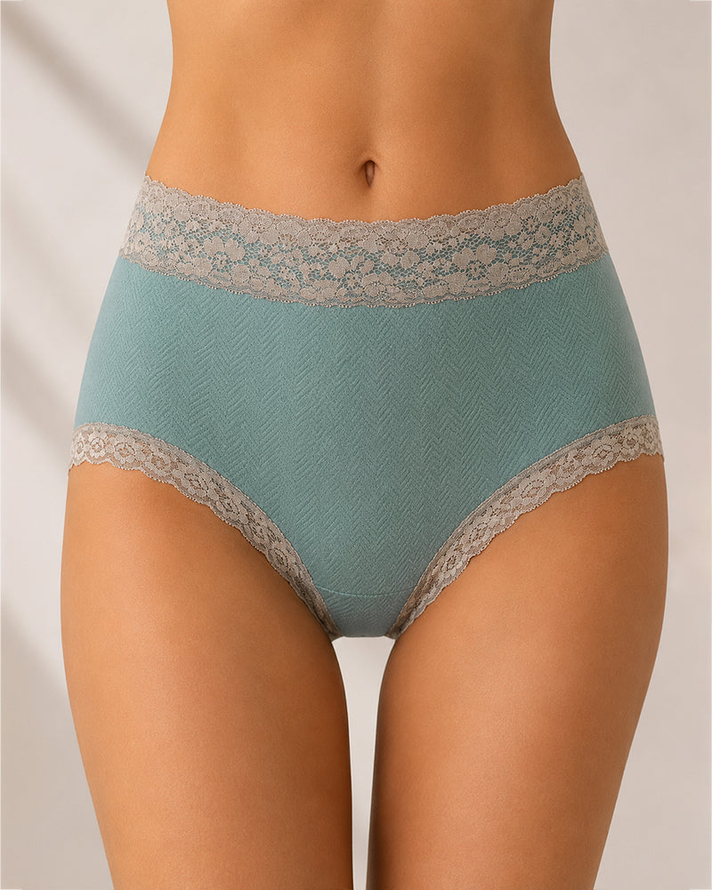 High-Waist Cotton Lace Briefs