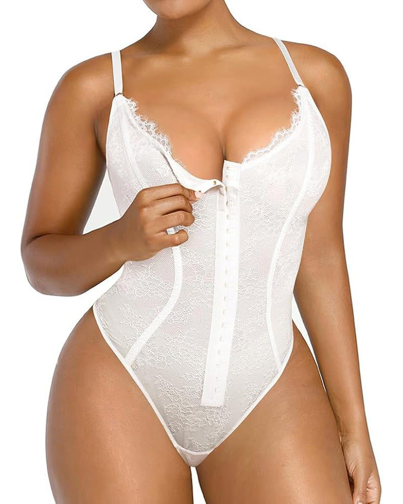 Women's Front Hook Tummy Control Backless Lace Shaper Bodysuit