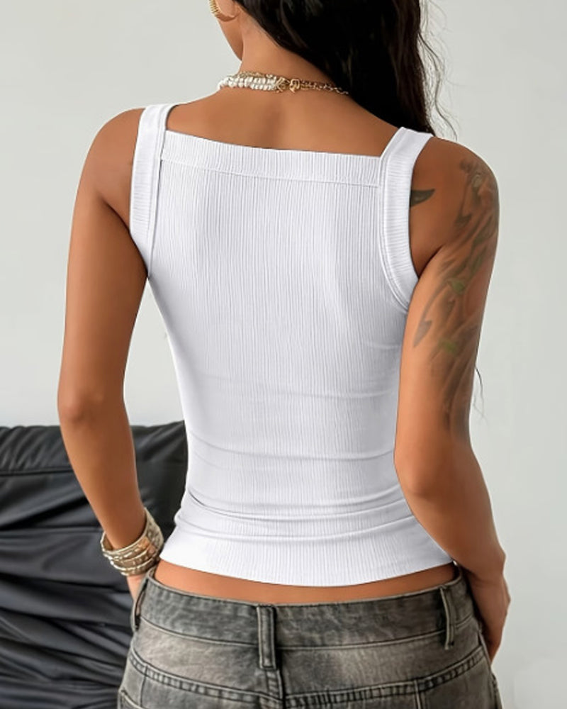 Low-cut Adjustable Strap Solid Color Stretch Vest