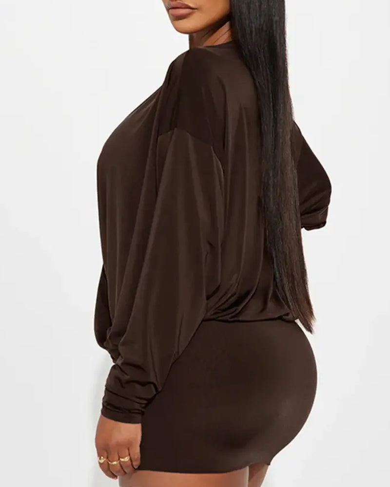 Deep V-neck Batwing Long-sleeved Dress