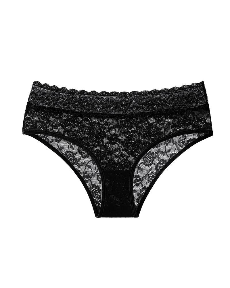 Women's Mid-waist Floral Lace Colorblock Breathable Panties