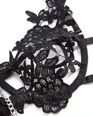 Punk-Style Metal Chain Floral Embroidered Lingerie Set