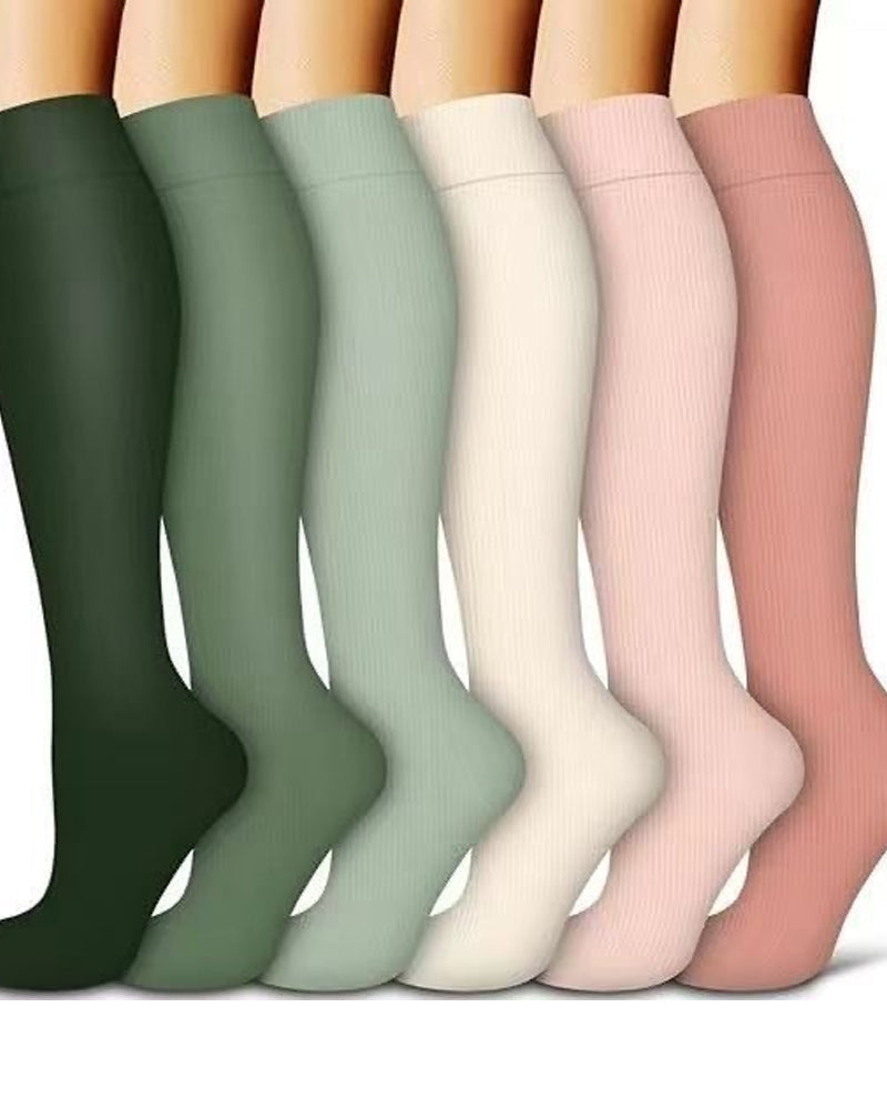 6 Pairs Of High-Elastic Breathable Calf Compression Socks For Sports and Fitness