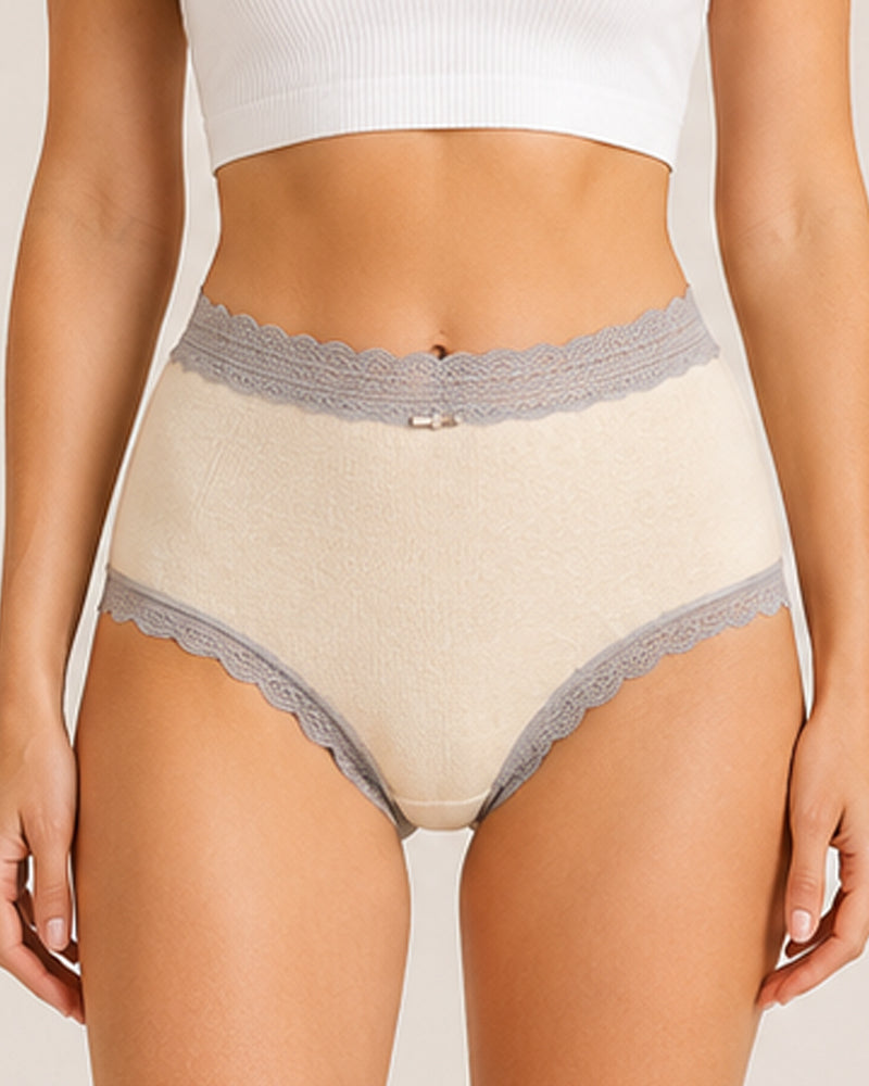 Five-pack Pure Cotton High Waist Lace-trimmed Briefs