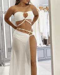 Tube Top Hollow Slit Beach Dress
