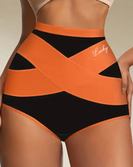 Milk Silk Cross Bandage Contrast Color High Waist Hip Lift Tummy Control Briefs