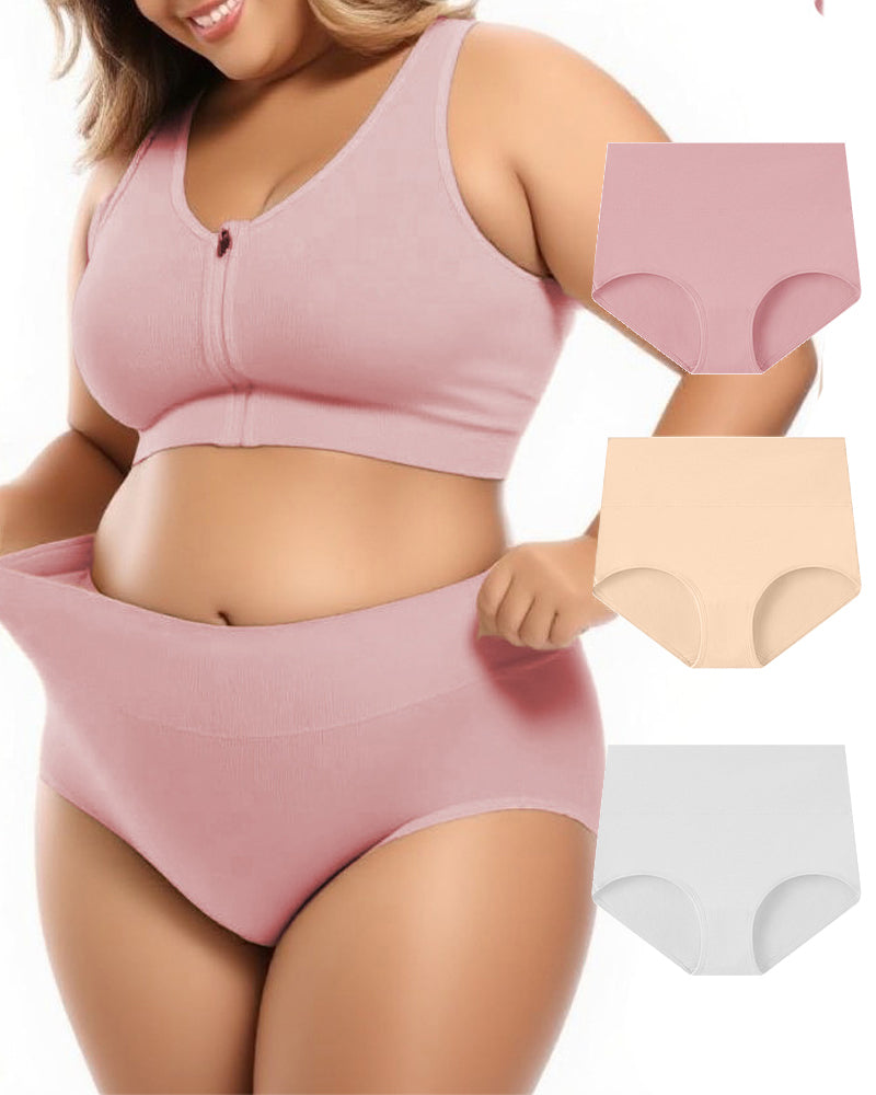 Plus Size High Waist Pure Cotton Breathable Elastic Briefs